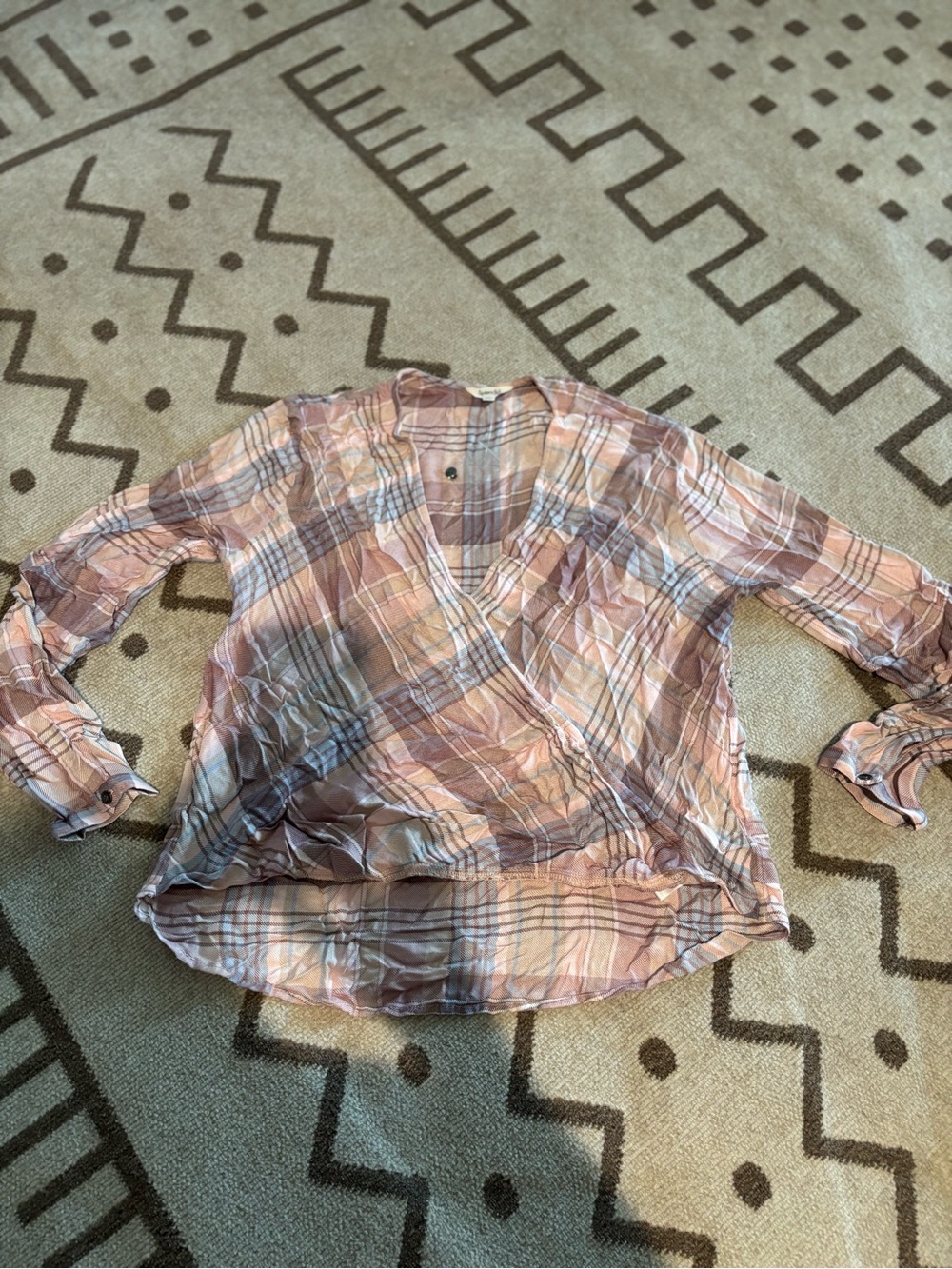 Splendid Blush Plaid Wrap-Style Blouse